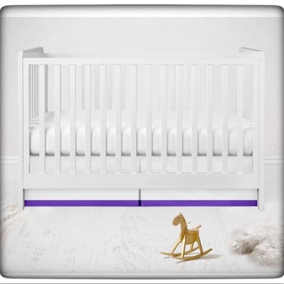 Bacati Other - Bacati Crib Skirt Toddler Bed Skirt Cotton 13 In Drop White Purple Border Band